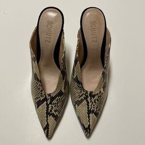 Schutz Snakeprint Mule Heels